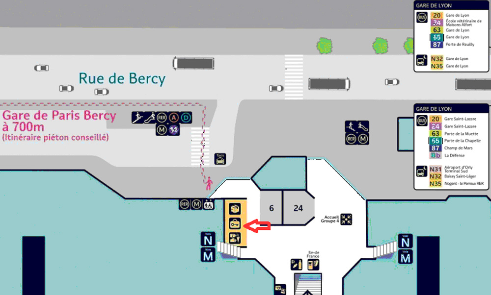 リヨン駅の手荷物ロッカーの地図